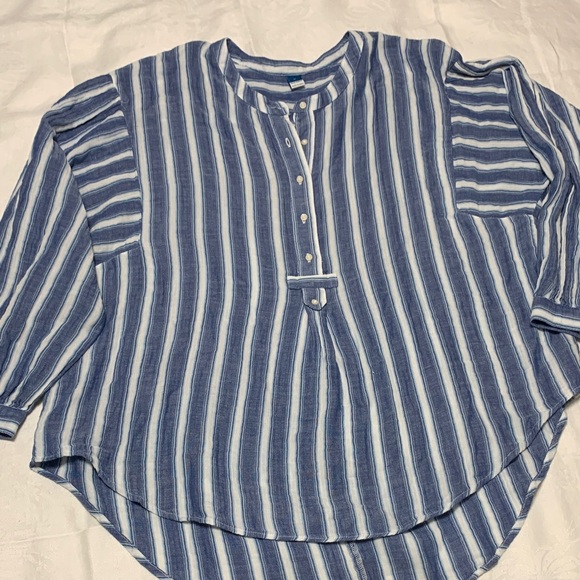 Old Navy Striped Blue and White Button Henley Tunic - Picture 1 of 9